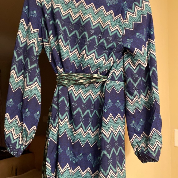 BLUE MULTI-ZIGZAG WRAP MINI DRESS - Picture 4 of 4